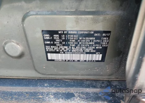 2017 Subaru Outback 2.5I Touring из США, поврежденный, VIN 4S4BSATC5H3407736